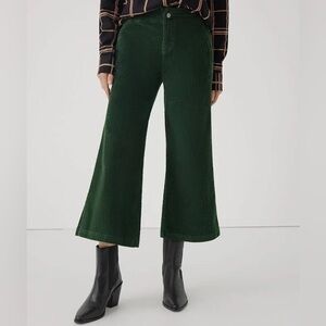 Pact Women’s Green Corduroy Wide Leg Cropped Pant #114